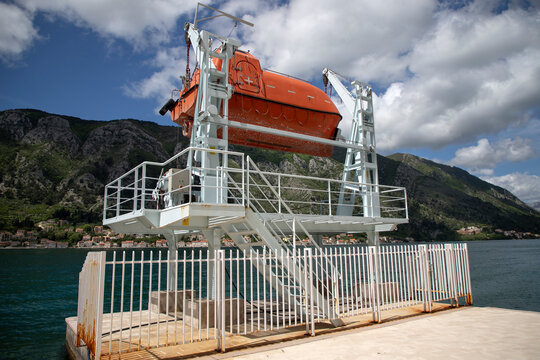 Lifeboat on a davit crane