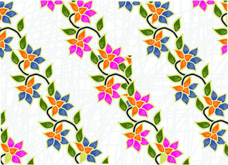 Batik floral pattern, flowers and leaves. Oriental traditional hand painted, seamless print. Vektor EPS 10 