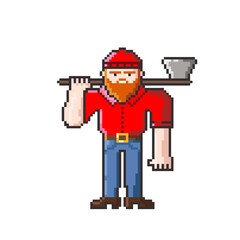 Pixel woodcutter with an axe. Isolated image in jpeg format.