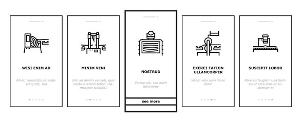 Plywood Production Onboarding Mobile App Page Screen Vector. Plywood Industry And Storage, Sawmill Equipment And Instrument For Cut Wood r Illustrations