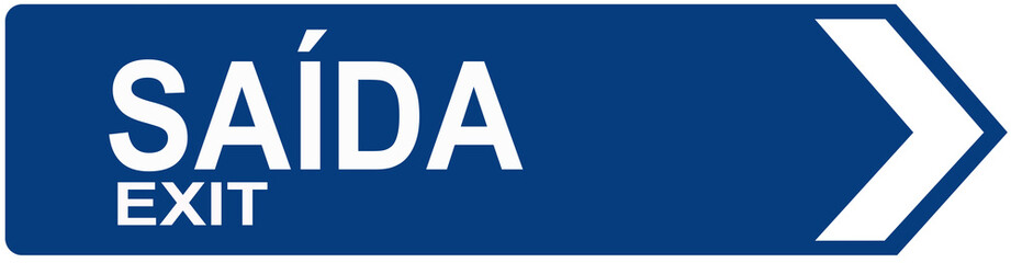 A sign that indicates the exit in portuguese and english language