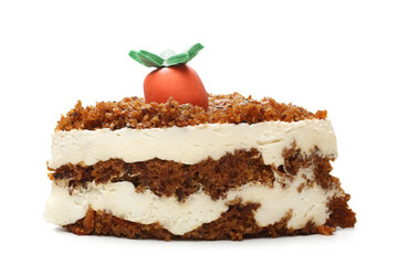Slice of cream cake with marzipan decoration