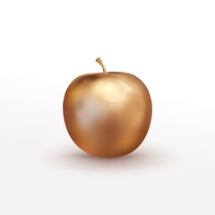 Realistic golden apple. Decorative element for design. Template for products, advertising, web banners, leaflets. Vector illustration. Isolated on white background.