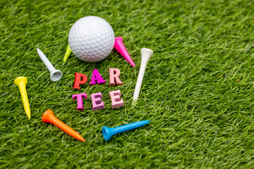 Golf Party with golf par tee on green grass 