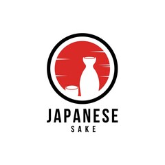 Sunset Japanese Sake Bottle Oriental Japan Beverage Symbol Logo design inspiration