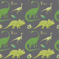 Dinoworld. Set of seamless patterns with dinosaurs.
