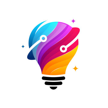 3D Modern Tech Bulb logo designs concept, Pixel Technology Bulb Idea logo template
