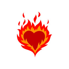 Fired red hearts icon, flaming heart, isolated vector illustration. Design for stickers, logo, web and mobile app.