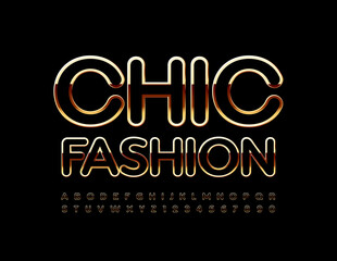 Vector elite sign Chic Fashion with Glossy Black and Gold Font. Luxury Alphabet Letters and Numbers set