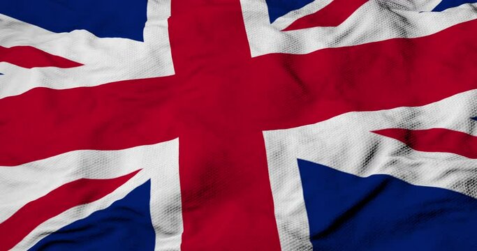 Full frame close-up on a waving flag of the United Kingdom in 3D rendering.