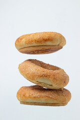 Sweet donuts on a white background. Isolated sweetness on a light background. Sweet bagels