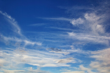 Beautiful cloudy sky. Blue with Cumulus clouds.