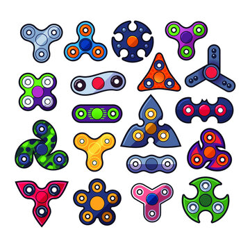 Set of various fidget spinners icons. Design for stickers, logo, web and mobile app. Isolated vector illustration.