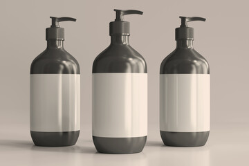 Pump Bottles with Blank Label 3D Rendering