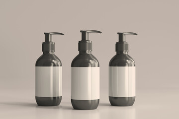 Pump Bottles with Blank Label 3D Rendering