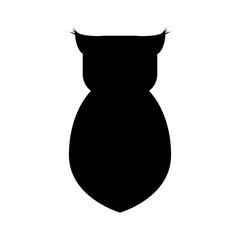 Simple illustration of an owl rear view, flat black silhouette of a sitting owl