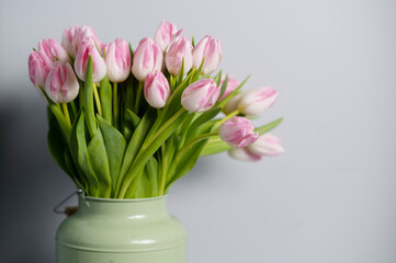 bouquet of Pink tulips in a floral shop