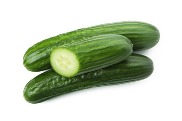 Fresh ripe cucumbers isolated on white background