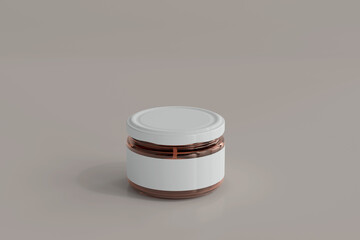 Amber Glass Food Jar with Blank Label 3D Rendering