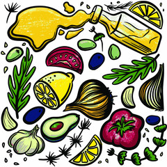 Vector hand drawn illustration of an illustration of a Mediterranean food