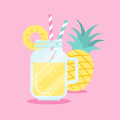 vector background with a pineapple and a glass of juice for banners, cards, flyers, social media wallpapers, etc.