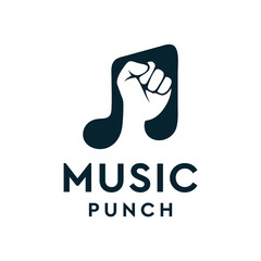 Music note with punch arm logo design vector concept