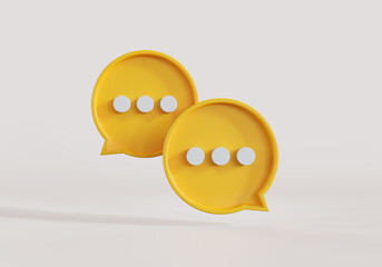 Two yellow bubble talk or comment sign symbol on blue background. 3d illustration.