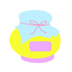 Honey flat jar vector. Apiary vector symbol. Honey natural healthy food production. Honey liquid bank isolated. Sticky ingredient dessert. Vector illustration