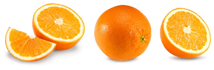 collection of cut of orange isolated on white background. healthy food. clipping path