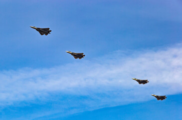 Fighter planes on the background of the sky.