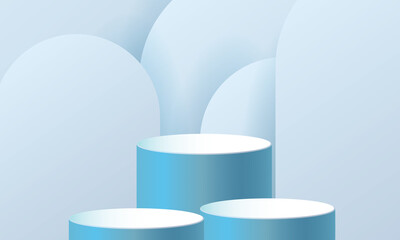 3d podium stand geometric soft blue background minimal modern vector illustation display 