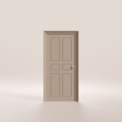 One closed door. minimal concept idea. 3d illustration.