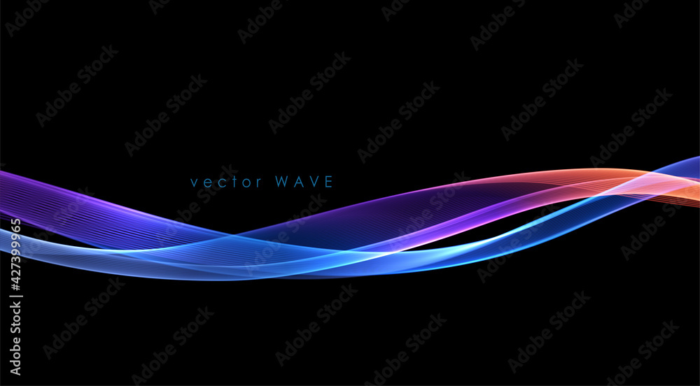 Poster Vector abstract colorful flowing wave lines isolated on black background. Design element for technology, science, music or modern concept.