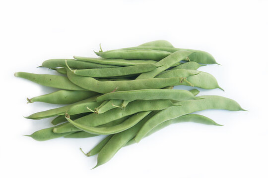 Snow pea on.white background . Pisum sativum var. saccharatum also known as mangetout isolated on white background