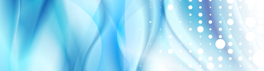 Abstract shiny white blue smooth blurred waves with dotsbanner design. Vector wavy header background