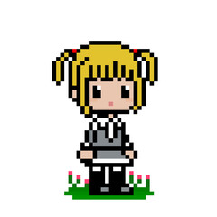 Cute anime girl pixel image. cross stitch pattern vector illustration.
