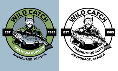fisherman badge design hold the salmon fish