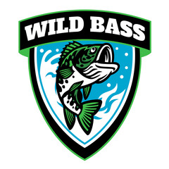 wild largemouth bass fishing badge design