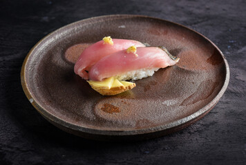 Tuna Nigiri, Sushi Tuna, Japanese food on ceramic dish