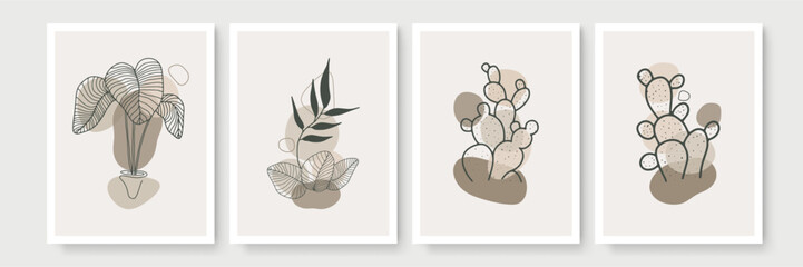 Creative minimalist hand draw floral abstract art background. Modern aesthetic illustrations. Bohemian style Collection of contemporary artistic Design for wall decoration, postcard, poster, brochure