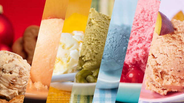 Colorful variety of ice cream and ice cream flavors as a rainbow