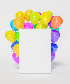 mockup of blank frame with balloons behind