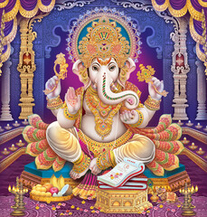 High Resolution Indian Gods Lord Ganesha Digital Painting - obrazy, fototapety, plakaty