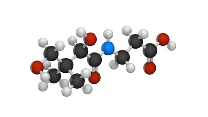Molecular structure of Vitamin B5(Pantothenic acid). Also known as pantothenate. 3D illustration. Chemical structure model: Ball and Stick. White background.