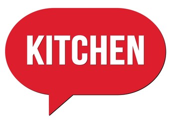 KITCHEN text written in a red speech bubble