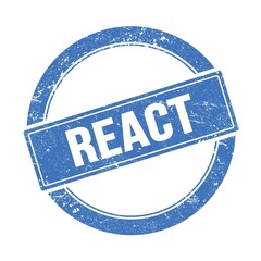 REACT text on blue grungy round stamp.