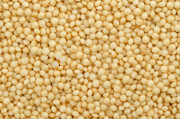 Amaranth grain, close-up. Amaranthus seeds, a gluten free pseudocereal similar to quinoa, staple food and a source of protein of the Aztecs. Surface and background from above, macro food photo.