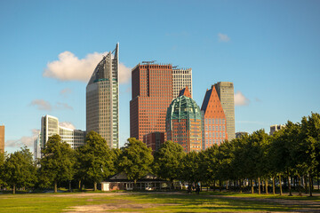 The skyline of The Hague, the Netherlands, with office buildings seen from malieveld