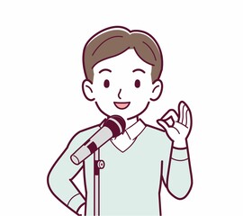 マイクで話す人