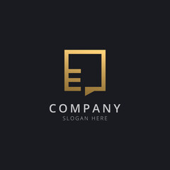 Initial letter E in chat square with modern gold color